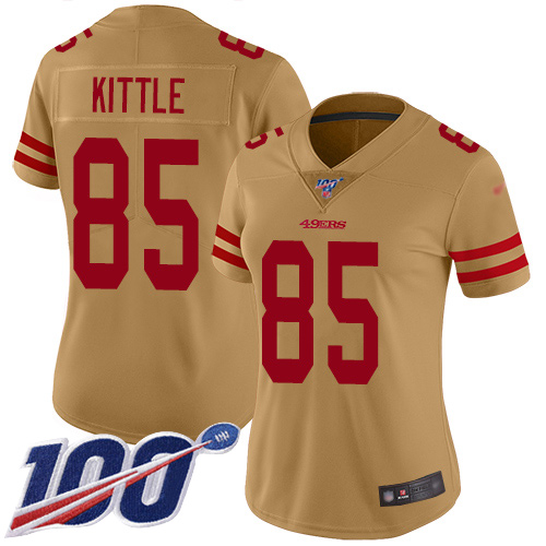 San Francisco 49ers Limited Gold Women George Kittle NFL Jersey #85 100th Season Vapor Untouchable Inverted->women nfl jersey->Women Jersey